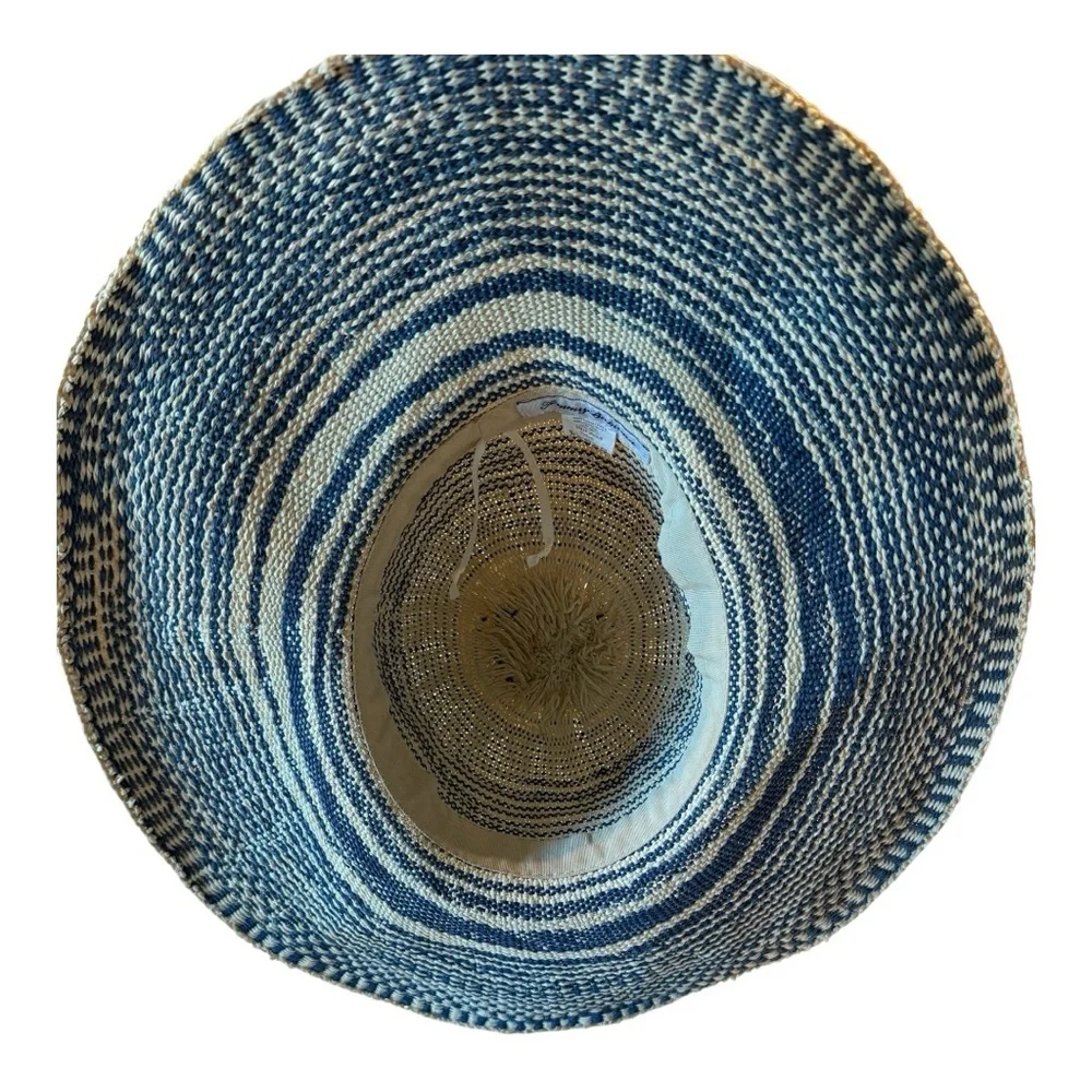Tommy Bahama Toyo Woven Straw Wide Brim Sun Hat‎ – Blue & Natural, OS Pineapple